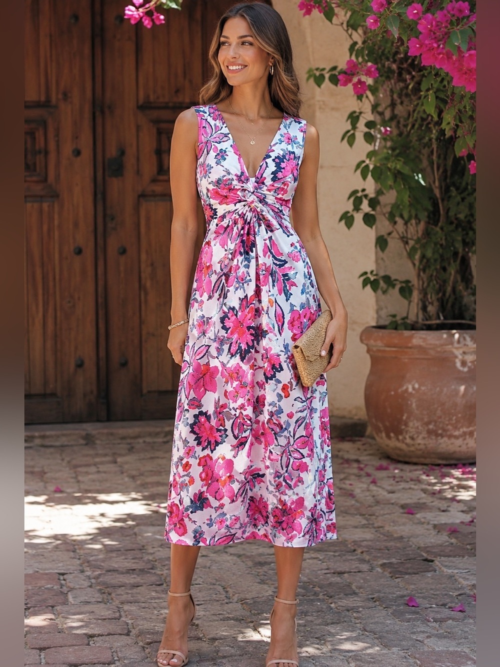 MISA Los Angeles Casablanca Floral Twist Front Midi Dress NWT XS Resort vacation